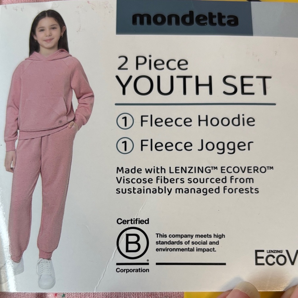 🆕 Mondetta Speckled Pink Youth Hoodie and Jogger Set, M 10/12 - NWT